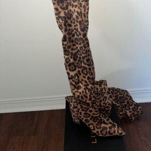 Over the knee leopard print boots